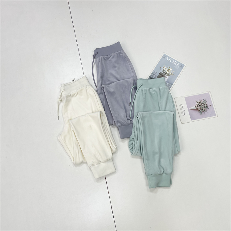 E4大牌美单~G**丝绒卫裤外贸单25冬新款女士松紧腰休闲长裤运动款