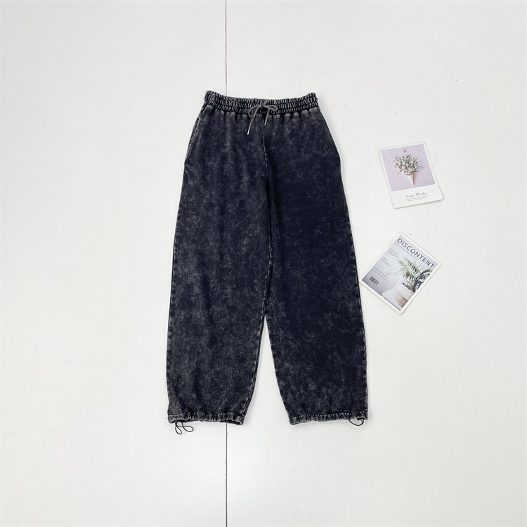 B2全棉雪花水洗面料自留推荐25冬新款女休闲百搭潮流做旧卫裤长裤
