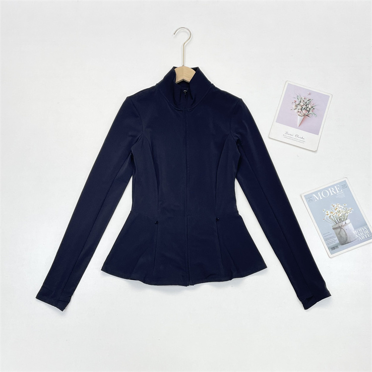 J3出口单瑜伽服26春新款高弹运动服女立领拉链修身纯色长袖健身服