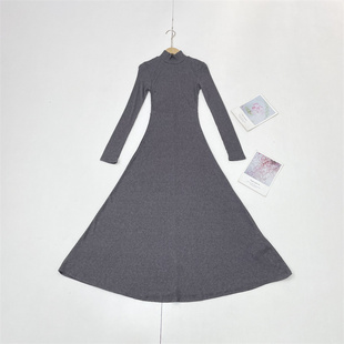 25冬新款 外单纯元 女立领针织毛衣裙长裙 高级灰打底连衣裙 D5法式