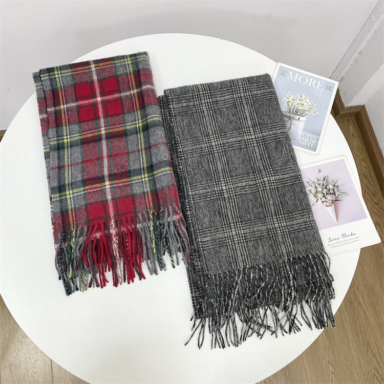 H1奢货羊绒羊毛格纹款围巾女冬季双面保暖围脖加厚羊毛混纺大披肩