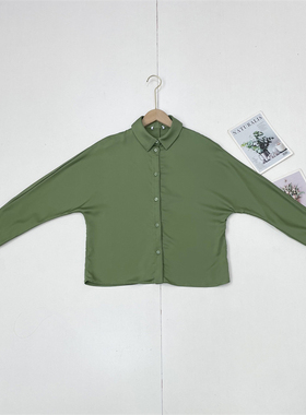 M3显白色系~缎面衬衫~外单蝙蝠袖开门襟衬衫女25夏插肩款宽松上衣