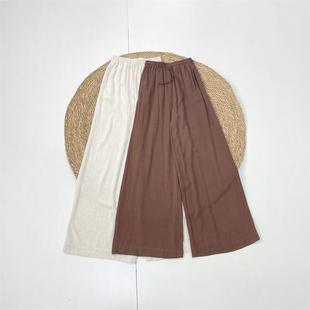 阔腿裤 15%亚麻面料外单出口单26春夏新款 女吸湿透气休闲裤 长裤