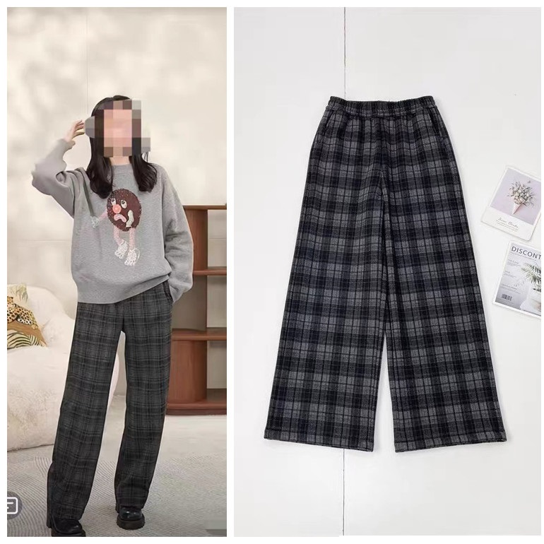 X1加厚格子裤~明星同款25冬新款女加绒直筒裤休闲裤长裤时尚百搭