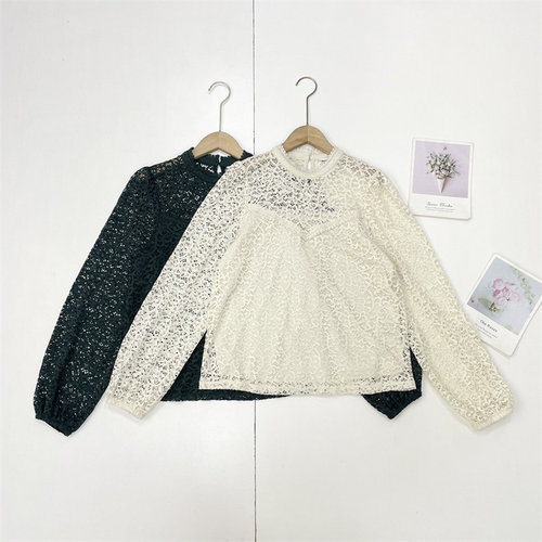 I2小立领蕾丝花边！北欧单25秋新款女立领长袖衬衫镂空法式上衣