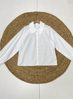 X1纯棉法式甜美上衣~外单纯元25秋新娃娃领长袖经典衬衫白色女