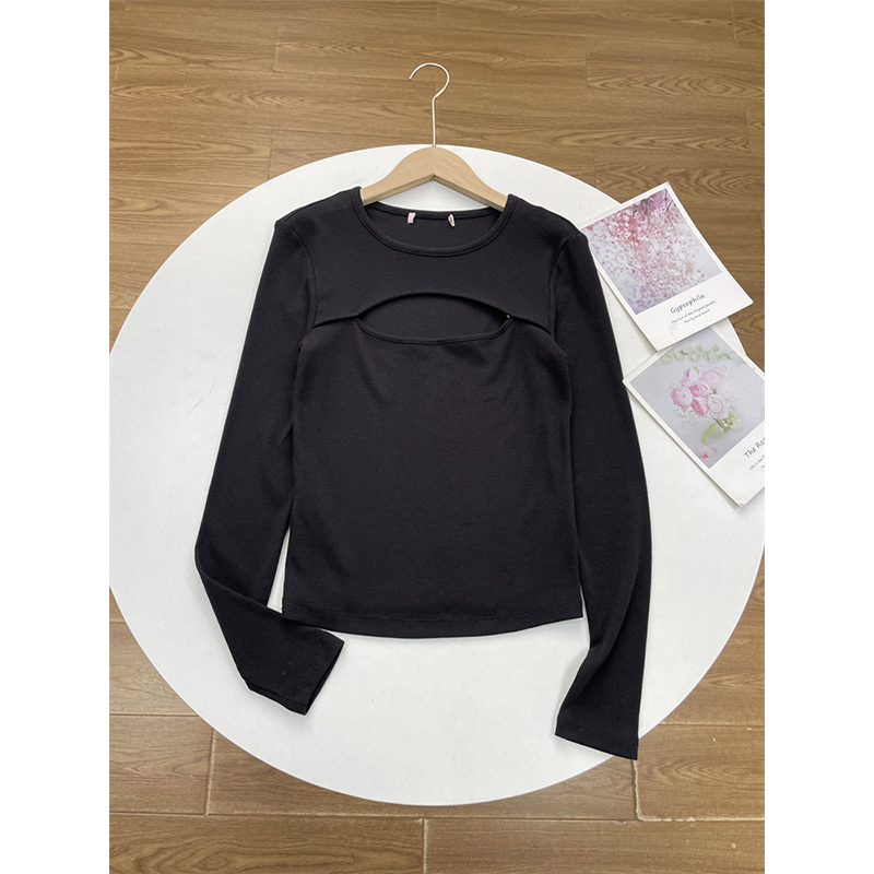 F4特惠仅XS/S码原48~美单大牌打底衫圆领长袖上衣T恤衫黑色罗纹