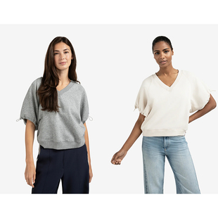 套头时尚 25秋冬简约纯色卫衣V领插肩袖 上衣 外单纯元 A2抓绒好面料