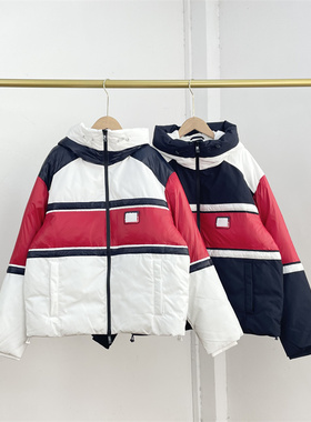 G2外单纯元she货棉服撞色2025冬新款男女同款棉衣防风保暖连帽款