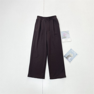 I2显高显瘦外单韩单26春新款女阔腿直筒裤百搭休闲纯色松紧腰长裤
