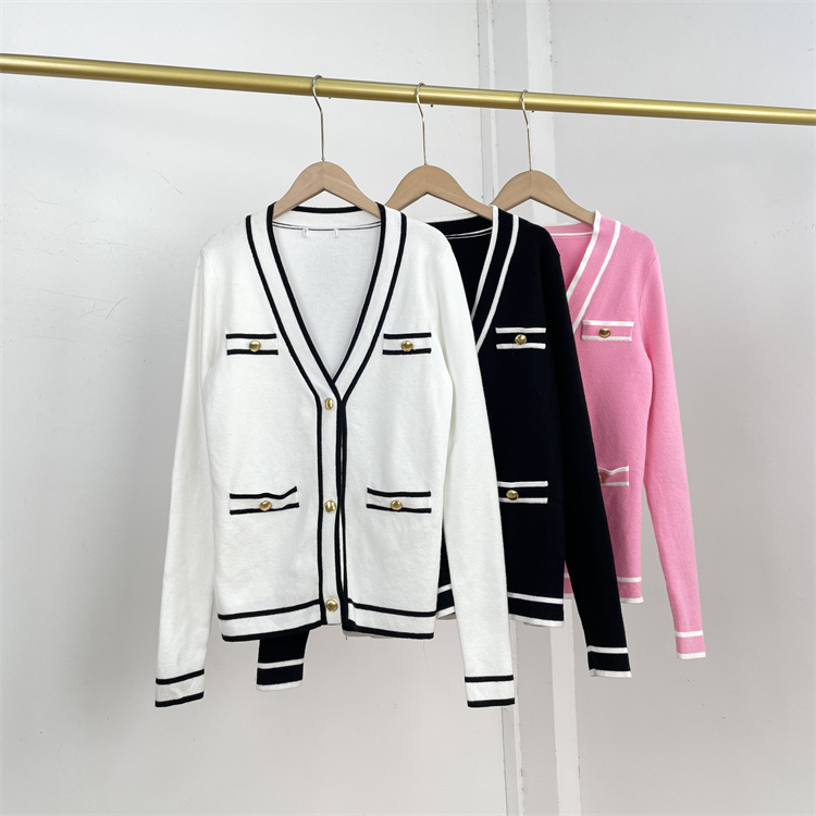 F5时装小香风~美单25新款开衫毛衣女柔软V领提花针织长袖上衣