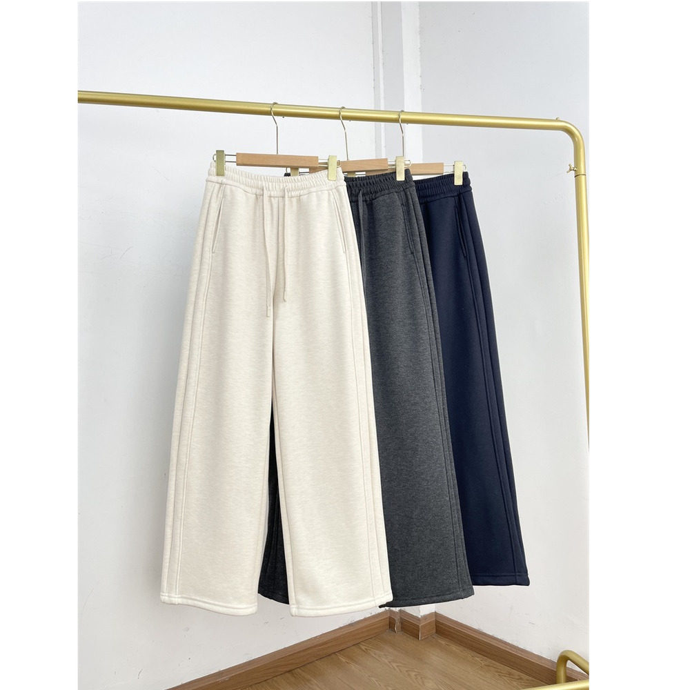 D1羊绒斜纹弯刀裤~国内25冬新款女加绒松紧腰宽松阔腿裤直筒长裤