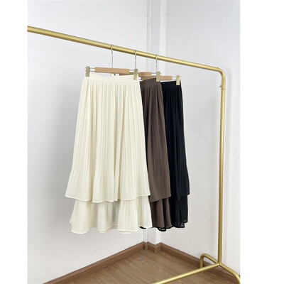 J2日单外单~26夏通勤风压褶百褶半身裙女高腰显瘦A字中长款休闲裙