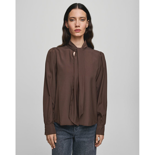 职场款 G1高阶松弛感 衬衫 26春新女V领系带蝴蝶结套头长袖 外单纯元