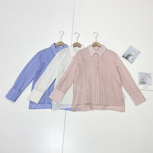 C1松弛感天菜~外单纯元26夏新款长袖条纹翻领衬衫开衫上衣清爽款