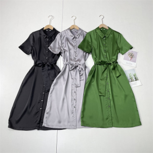 门襟中长款 N3高级缎面面料 外单文艺衬衫 新款 连衣裙女翻领 25夏季