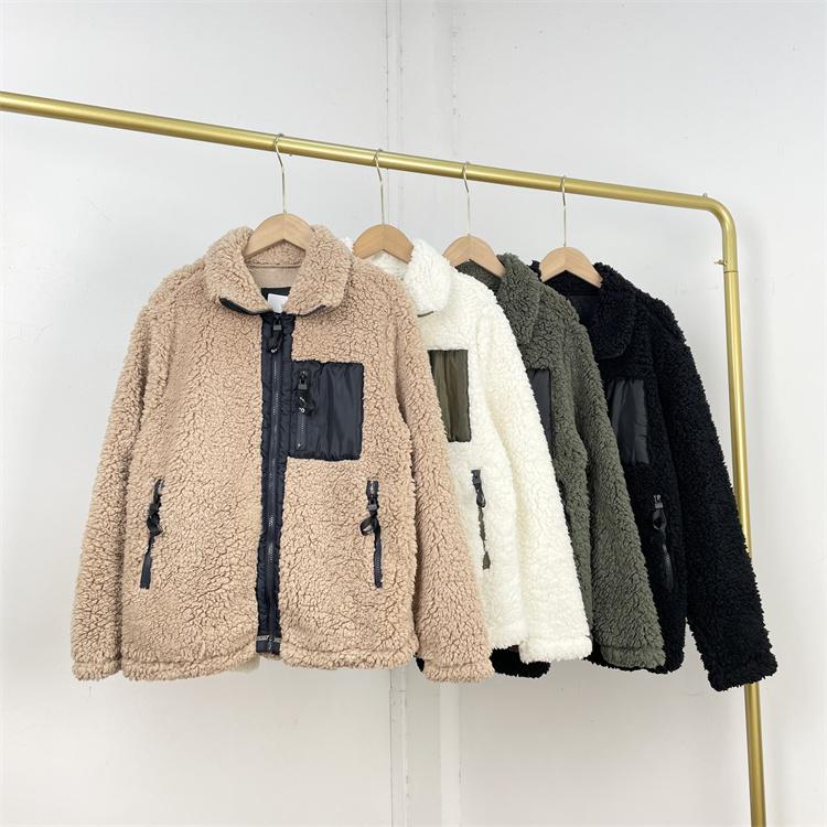 D4立领拼接羊羔毛~厚羊羔绒外套外单25秋冬经典外套拼色拉链开衫