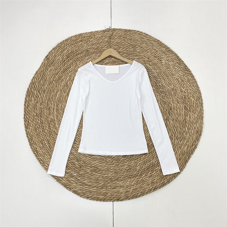 E2基础款罗纹~韩单26春新款V领T恤衫长袖休闲款百搭外穿打底款