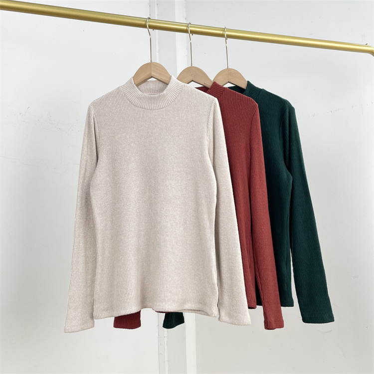 A1美国舒适高货25冬新款磨毛罗纹柔软外单女立领打底衫基础不挑人