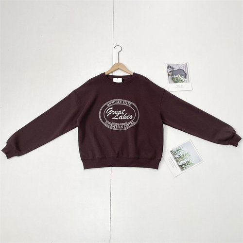 E6仅有XL 英国出口单~25秋冬女长袖圆领刺绣设计抓绒款套头卫衣