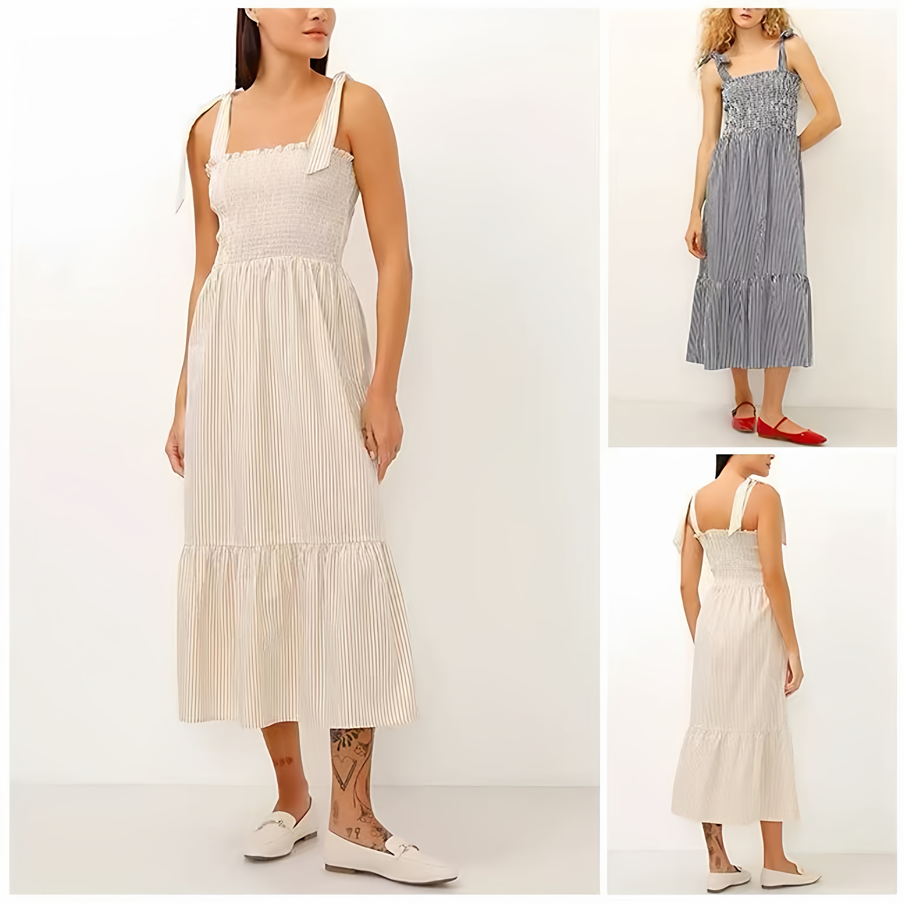 C1仅有XS，大牌外单25夏吊带方领高腰胸部松紧皱褶蛋糕连衣裙