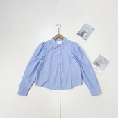 衬衫 C1经典 通勤显瘦宽松上衣 女翻领时尚 泡泡袖 条纹外单纯元 26春款