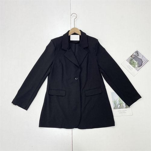 Y4欧美通勤款外贸纯元25年秋女长袖中长款西服外套弹性料高品质