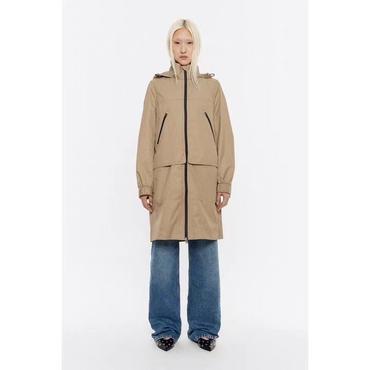 F6西班牙单外单25秋冬新款风衣经典连帽中长款女士外套实用百搭款