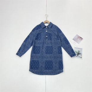 N2时尚腰果花外单纯元26春新款女翻领长袖宽松牛仔连衣裙简约款