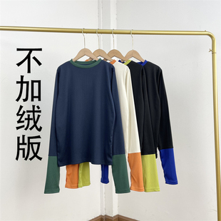 女圆领罗纹长袖 J4不加绒版 撞色设计 日单外单26春新款 柔软 打底衫