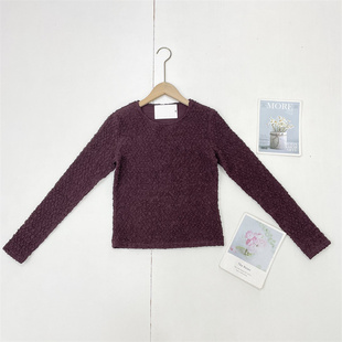 纯色打底衫 圆领弹性褶皱肌理鸡皮皱圆领长袖 25秋新款 C2高货外单