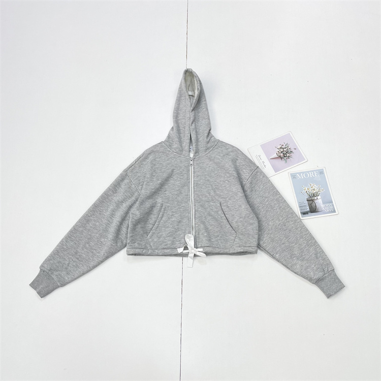 F6外贸元单25秋冬新款女内里羊羔绒宽松短款长袖连帽开衫休闲卫衣