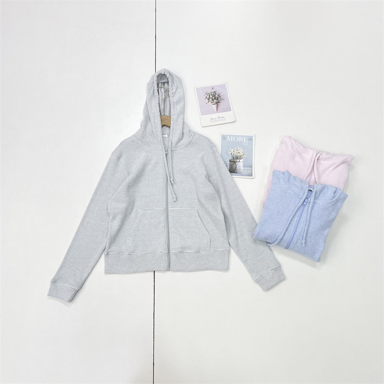 C4磨毛华夫格~外单出口单25冬新款连帽衫拉链开衫卫衣上衣小外套~