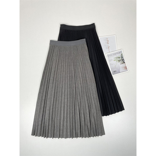 好面料 百搭好货 D3百褶半身裙A字裙中长款 显瘦松紧腰压褶裙25冬季