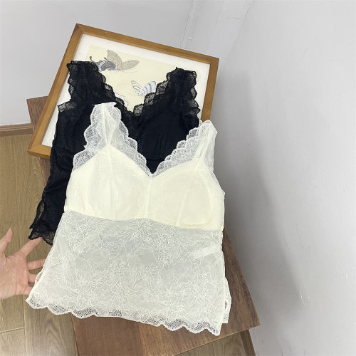H1蕾丝美背！乳胶胸垫国内单26夏新款百搭蕾丝吊带女修身内搭背心