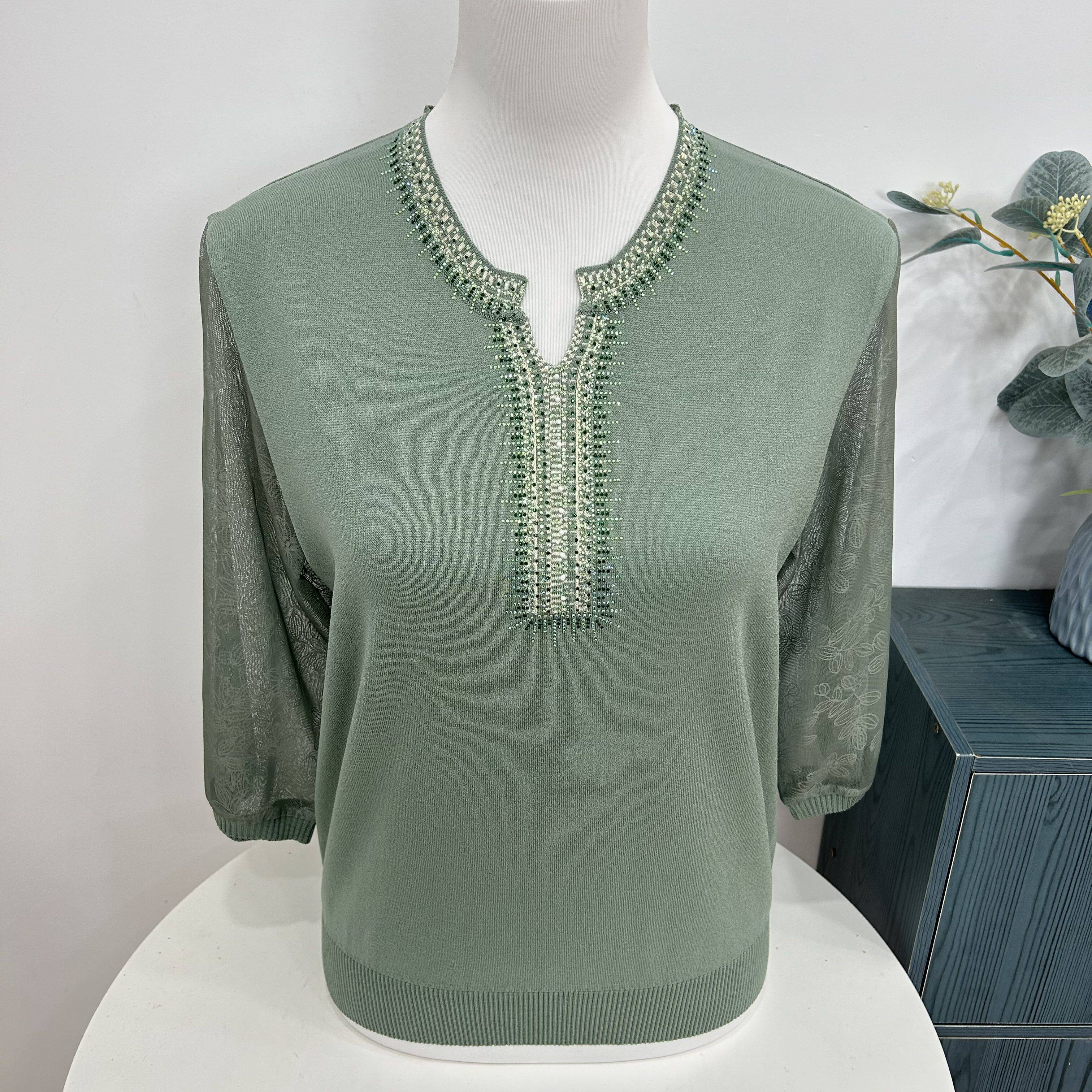 妈妈春装七分袖针织上衣大码女装时尚中老年高贵遮肚薄款小衫T恤