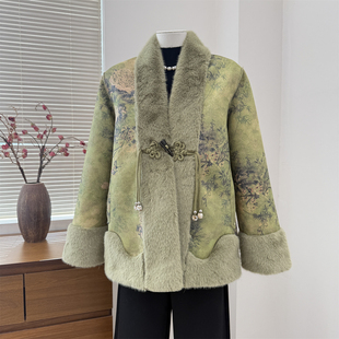 新中式妈妈冬装毛领棉服洋气加绒棉衣外套中老年人女加厚国风棉袄