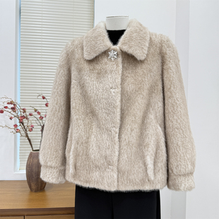 妈妈秋冬洋气加绒外套水貂绒大衣短款中老年女冬装时尚加厚棉衣服