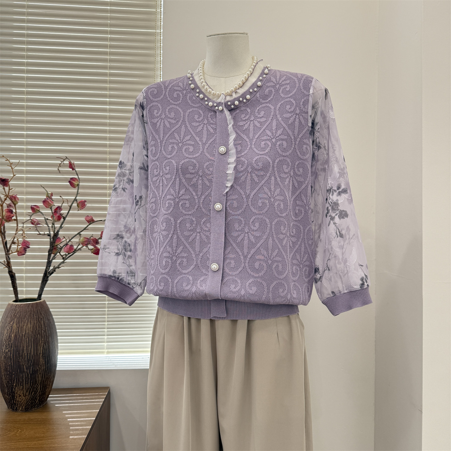 妈妈春装时尚针织衫上衣2026新款中老年女春款薄洋气打底小衫套装