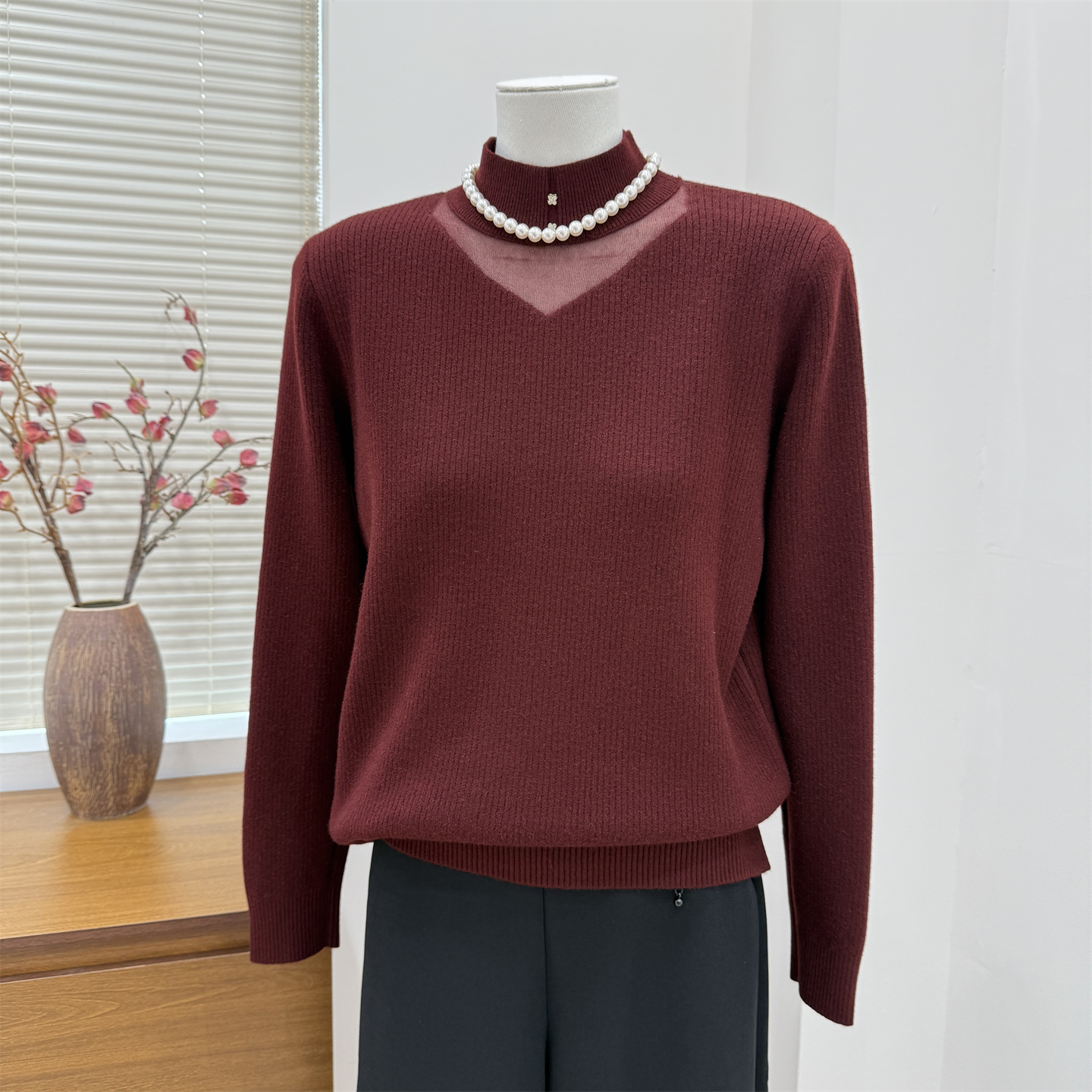 中老年秋冬保暖半高领针织衫