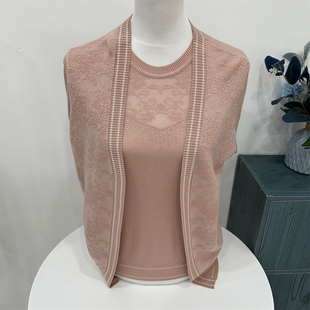 年轻妈妈春装针织开衫女士洋气两件短款洋气毛衣外套宽松大码外搭