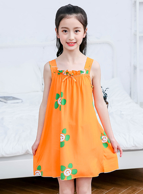 夏季女童棉绸家居服睡衣儿童无袖薄款睡裙儿童连衣裙小女孩公主裙