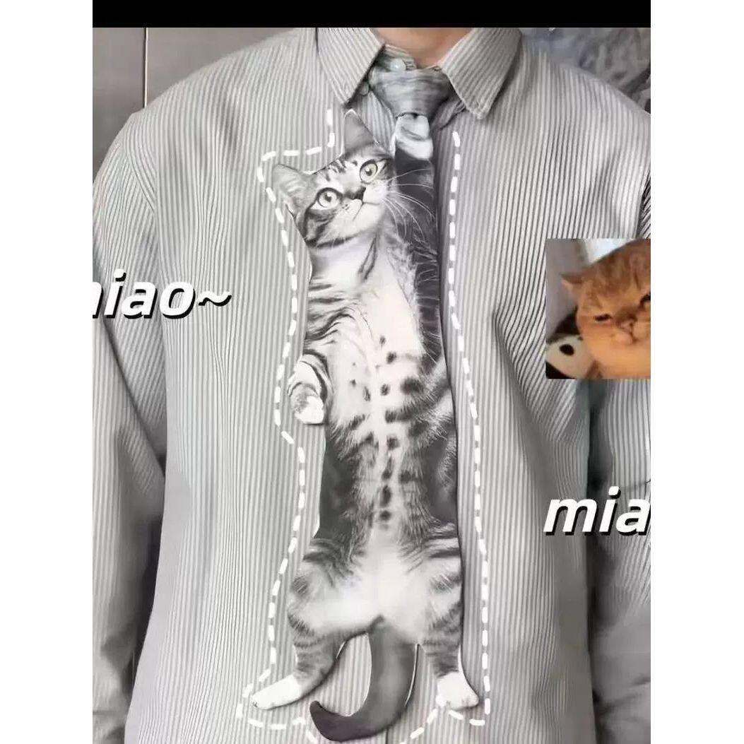 【脖子上长猫了~】猫咪领带创意小猫图案印花领巾趣味设计感领结