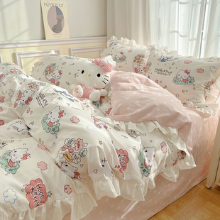 hellokitty纯棉四件套100%全棉2 2.3m被套凯蒂猫1.2米床单三件套4