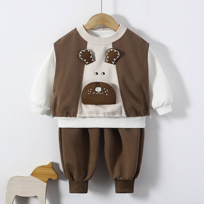 三折品牌清仓婴幼儿套装可爱卡通春秋三件套长袖百搭男宝宝外出服