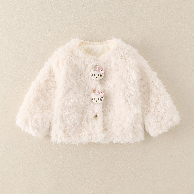 三折品牌清仓撤柜婴幼儿女宝加绒加厚保暖外套可爱洋气短款毛毛衣