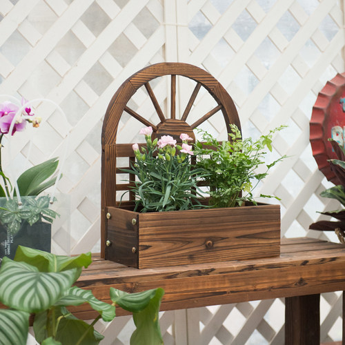 碳化防腐木壁挂花盆创意花篮装饰摆件爬藤花盆架半壁墙上挂式花u.