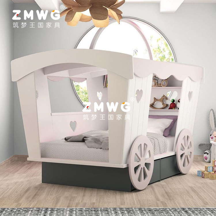 筑梦王国定制实木儿童公主床创意多功能女孩单人床组合马车子母床