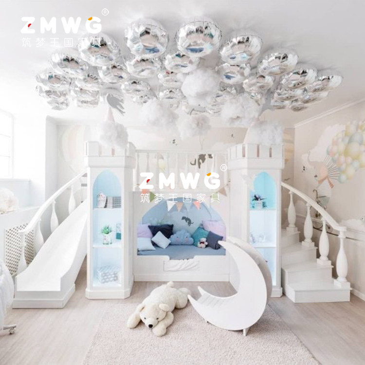 筑梦王国儿童实木家具定制多功能高低床女孩公主床组合城堡上下床