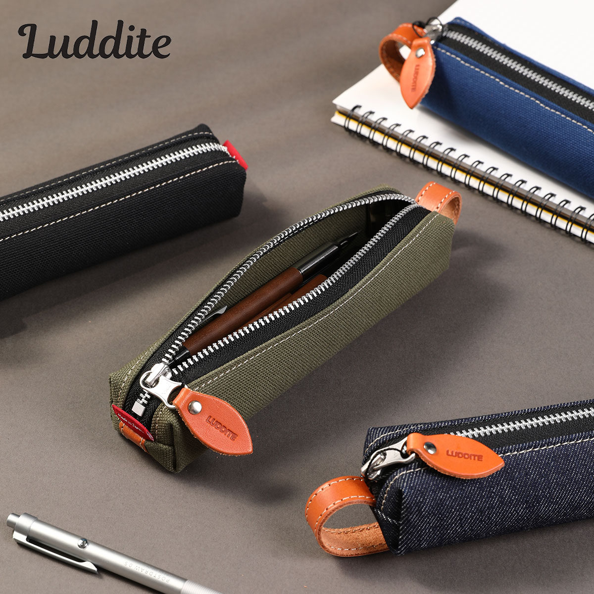 日本Luddite笔袋可挂式迷你文具袋钢笔收纳袋帆布真皮牛皮撞色